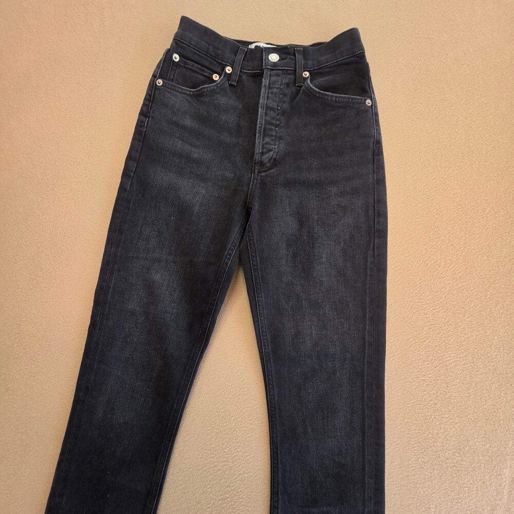 AGOLDE Riley Jeans Black Pepper Wash Sz 24 High-Waist Straight-Leg Cropped